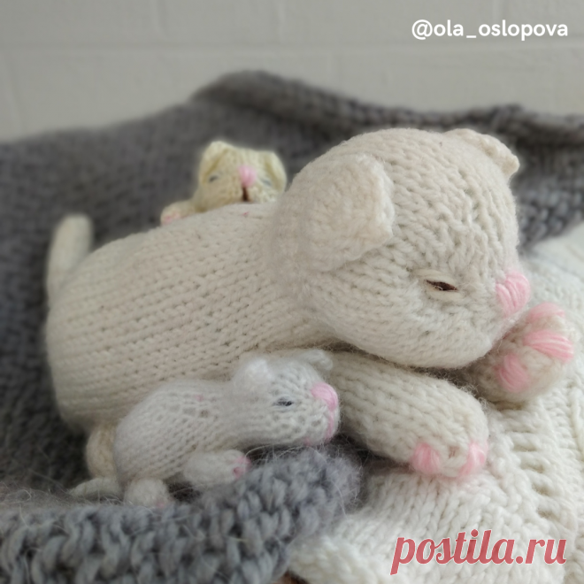 Мастер класс по вязанию игрушек спицами. Кошка с котятами. Вяжем кошку спицами и котят. Котята получились 7 см.