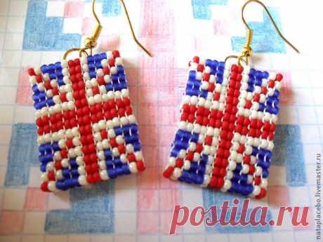 Как сделать сережки из бисера с британским флагом - Ярмарка Мастеров - ручная работа, handmade