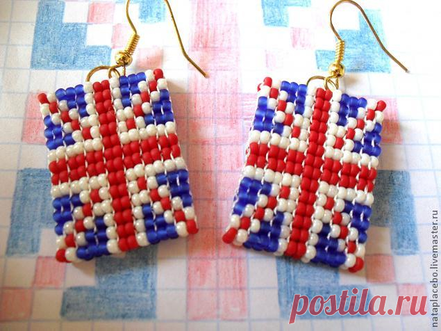 Как сделать сережки из бисера с британским флагом - Ярмарка Мастеров - ручная работа, handmade