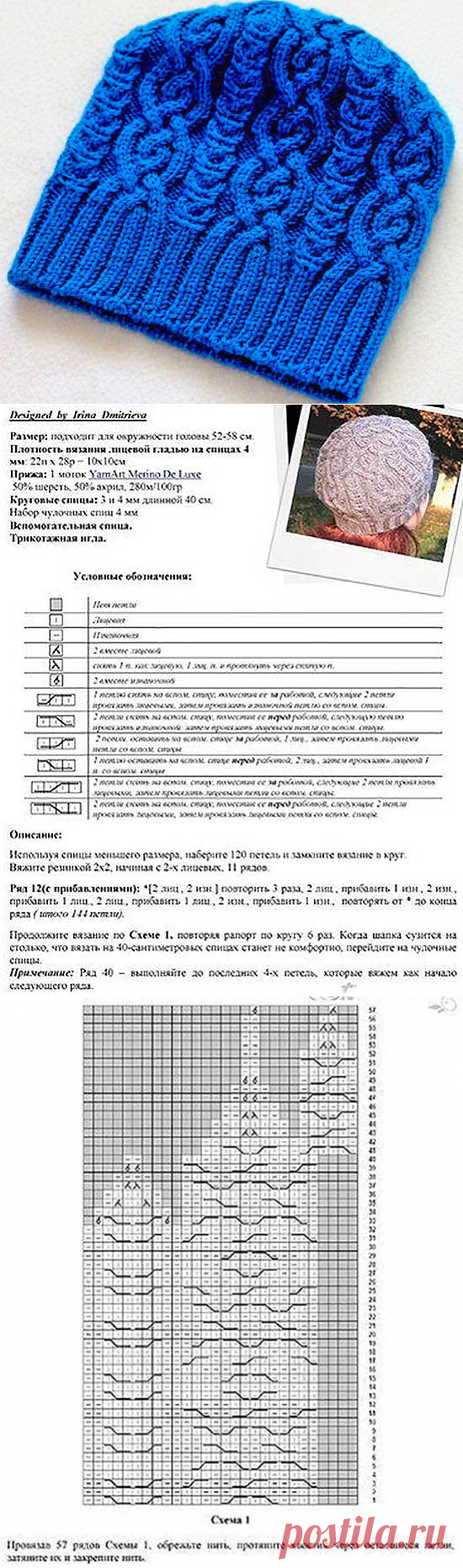 Шапочка Льдинка спицами от Ирины Дмитриевой | Вязание Шапок - Модные и Новые Модели