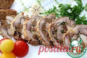 Голень индейки, фаршированная беконом и хлебом - кулинарный рецепт