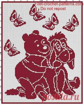 Детское одеяло Винни Пух филе крючком шаблон- филе крючком узоры