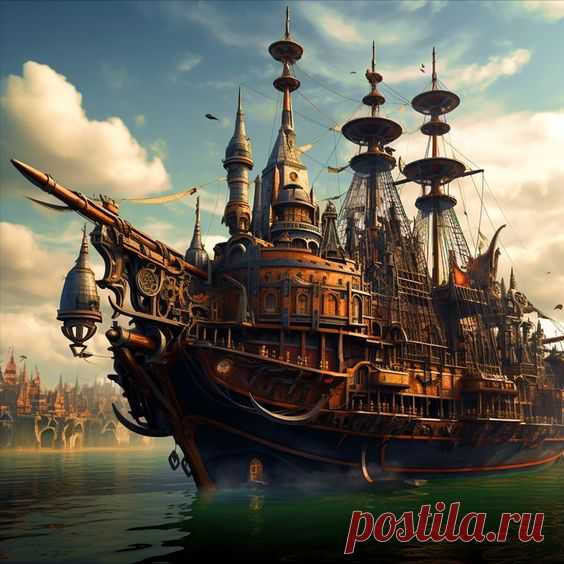 Steampunk Inspired Ocean Vessel | High-Definition Rendering | Expert Engineering Concept Art