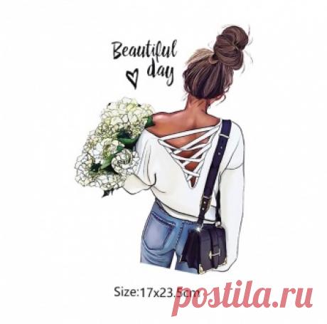 Термотрансфер "Девушка с букетом" р-р 17*23,5см от интернет-магазина tdtkani.ru - Торговый Дом ТКАНИ