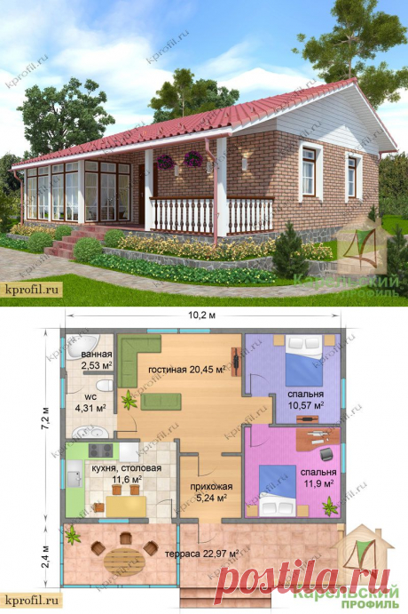 Финский одноэтажный каркасный дом Ринтала с террасой 89,57 м2