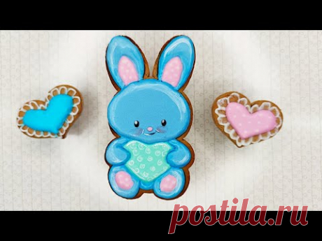 Пряник «Зайка с сердечком» роспись глазурью [мастер-класс]
