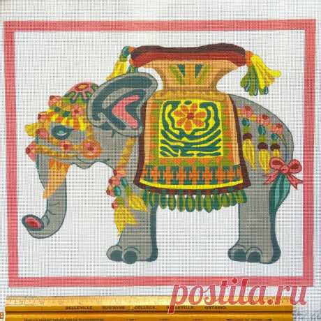 Hand painted Needlepoint canvas Peter Ashe Indian Elephant Howdah Julia's N'dlwk • $139.00 HAND PAINTED NEEDLEPOINT canvas Peter Ashe Indian Elephant Howdah Julia's N'dlwk - $139.00.  Hand painted Needlepoint canvas Peter Ashe Indian Elephant Howdah Julias Ndlwk Hand painted canvas by Peter Ashe on 13 count canvas. Design area is 16″ x 14″. Retail value $189. The Nimble Needle is a brick and mortar needlework shop. All merchandise is brand new from current inventory and no...