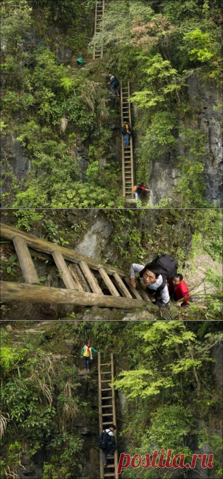 Этой дорогой каждый день ходит на занятия в школу местная детвора. Это единственная дорога из небольшой горной деревни на юге Китая в провинции Хунань