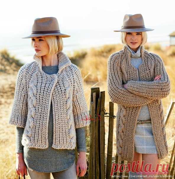 КАРДИГАН КРУПКОЙ ВЯЗКИ СО ЖГУТАМ,RICO LOVEWOOL NO. 1 2015

Размеры 36-40 (42-46)

Материалы
Пряжа Rico Creative Twist Super Chunky colour 1 (80% акрил, 20% альпака, 100 г/75 м) 8 (9) мотков, спицы круговые 5 мм и 6 мм, 1 кнопка для застежки

Плотность вязания
8 петель и 18 рядов = 10х10 основным узором на спицах 6 мм

Описание вязания

Примечание: между < > находятся данные для версии длинного кардигана.

Пышная резинка:
1 ряд: *1 лиц.п., снять 1 п. как изн. с накидом, пов...