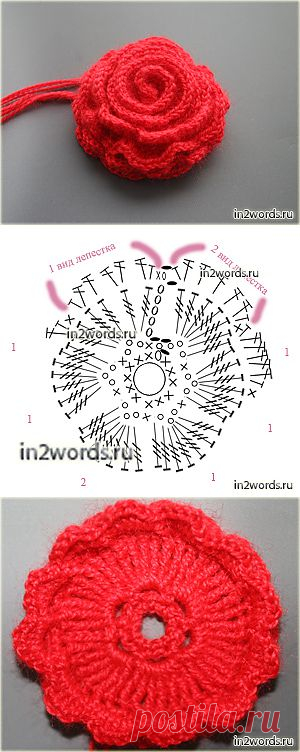 Роза красная handmade. Почти натурального размера. Вязание крючком.