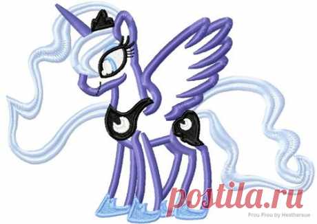 Princess Lunar Little Horse Unicorn Pegasus Machine Applique Embroidery Design, mutliple sizes, including 4 inch