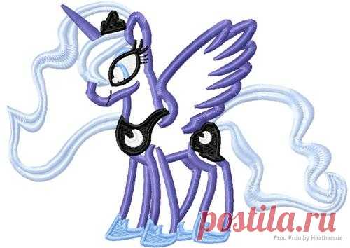 Princess Lunar Little Horse Unicorn Pegasus Machine Applique Embroidery Design, mutliple sizes, including 4 inch