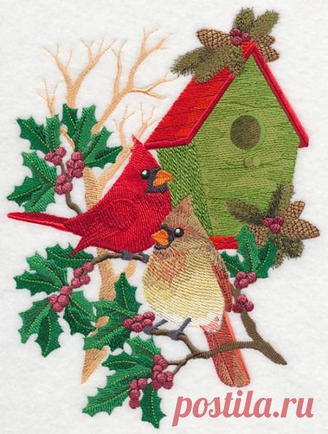 Machine Embroidery Designs at Embroidery Library! - Christmas for the Birds - Cardinals
