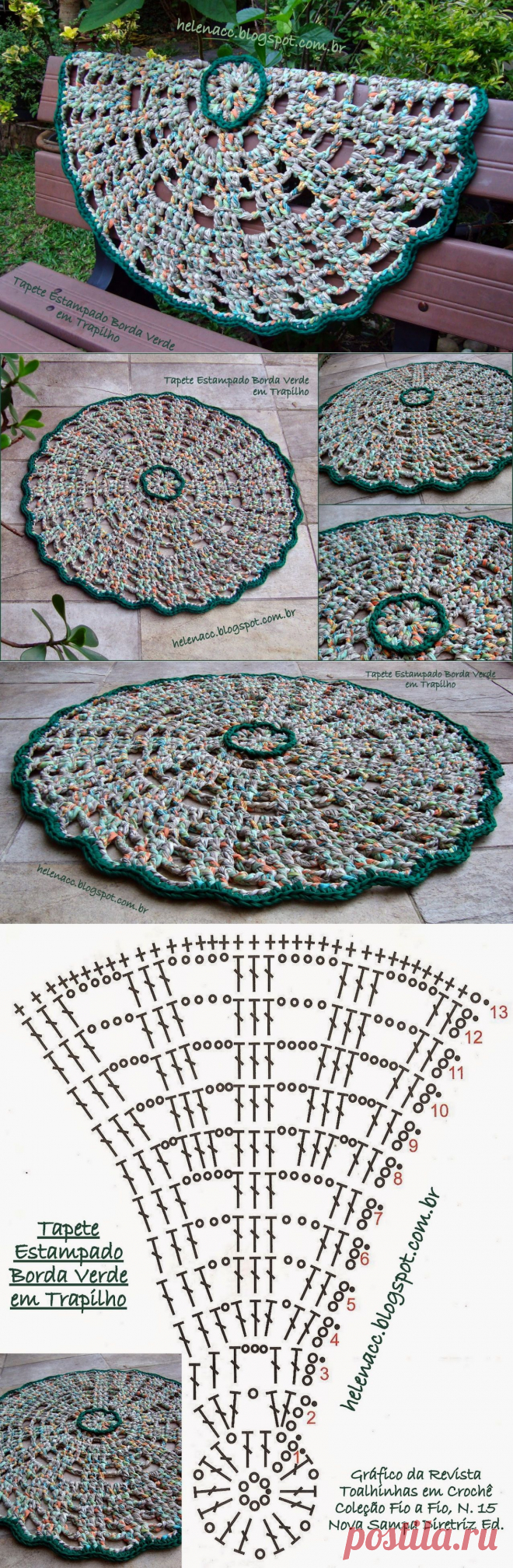 EU TAMBÉM CROCHETO...: Tapete Estampado Borda Verde em Trapilho