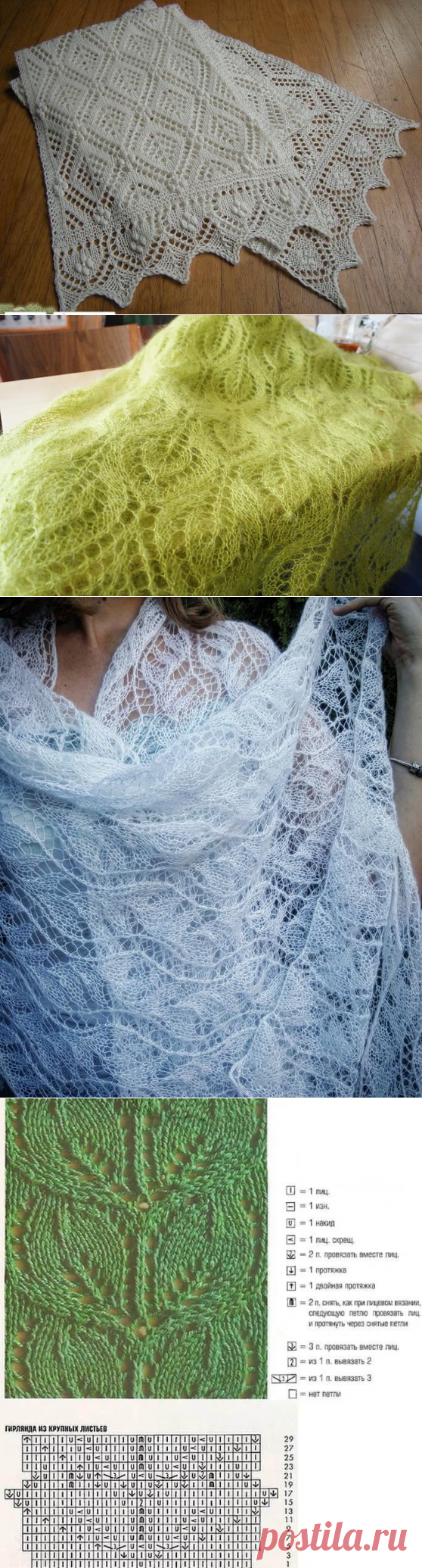 Ажурный палантин спицами схемы и описание