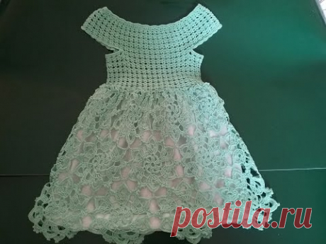 Ажурное платье цвета мяты на 2-3 годика  крючком / Knitting dress for girls