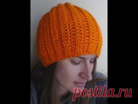 Easy Ribbed Hat Crochet Tutorial - Can be made into a slouch - YouTube