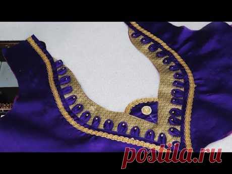 New Silk Saree Blouse Neck Design Cutting and Stitching at Home 2018