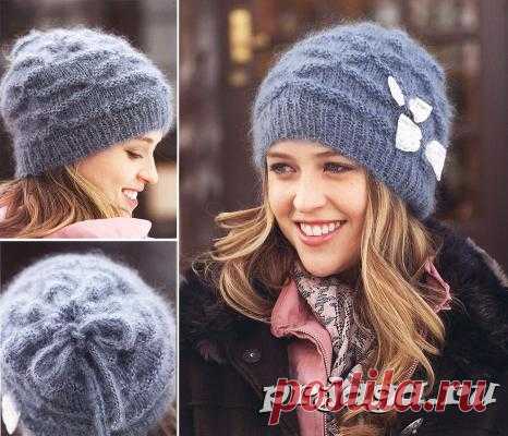 Текстурная женская шапка спицами