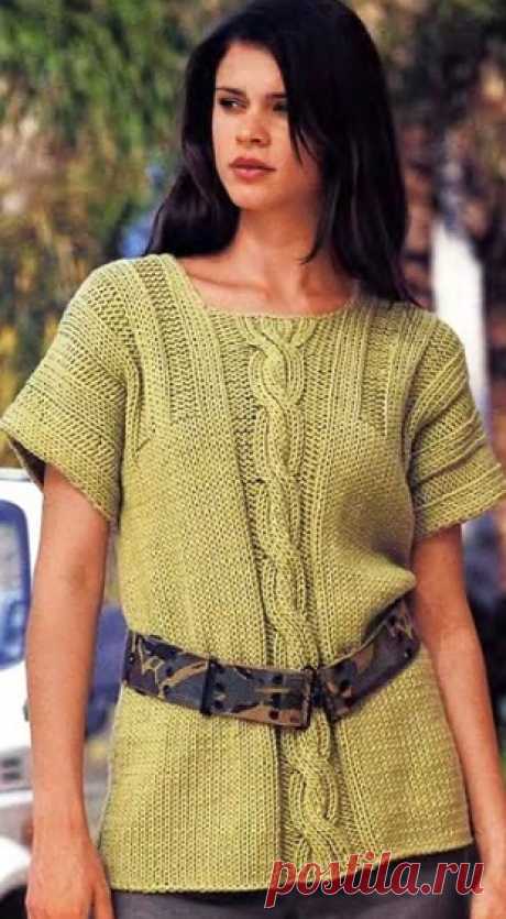 Пуловер, цвета майской зелени спицами