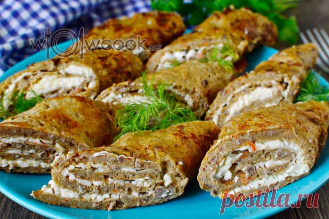 Рулетики из куриной, свиной или говяжьей печени с начинкой