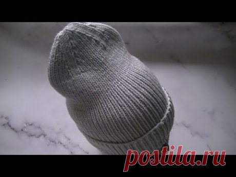 МОДНАЯ ШАПКА ЛУКОВКА С КРАСИВОЙ МАКУШКОЙ РЕЗИНКОЙ 1*1 СПИЦАМИ.