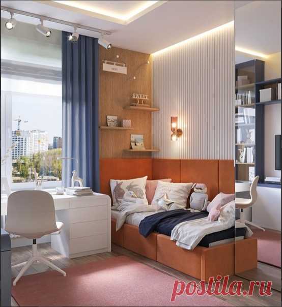 Комната подростка с рабочей и спортивной зоной