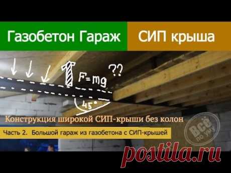 Гараж из газобетона. Большая СИП Крыша без колонн. Часть 2. Все по уму