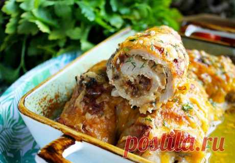 Рулетики мясные с грибами в духовке — Мой садочек