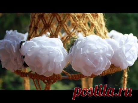 "Веночек для невесты" (цветы из шифона) / Video tutorial "A headband for the bride"