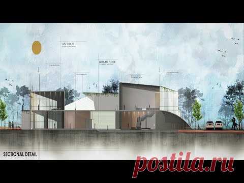 Architectural Section Rendering: photoshop and revit