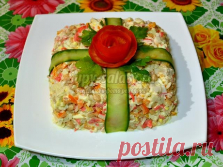 Салат из крабового мяса, фасоли, яйц Рецепт с фото