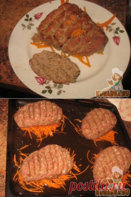 Рецепт: Батончики из котлетного фарша, запеченные на моркови