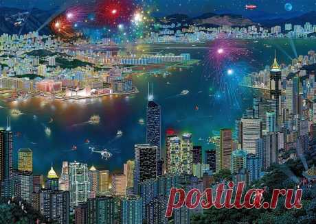 puzzlepoor - Cityscape/Skyline - Fireworks over Hong Kong - Alexander Chen