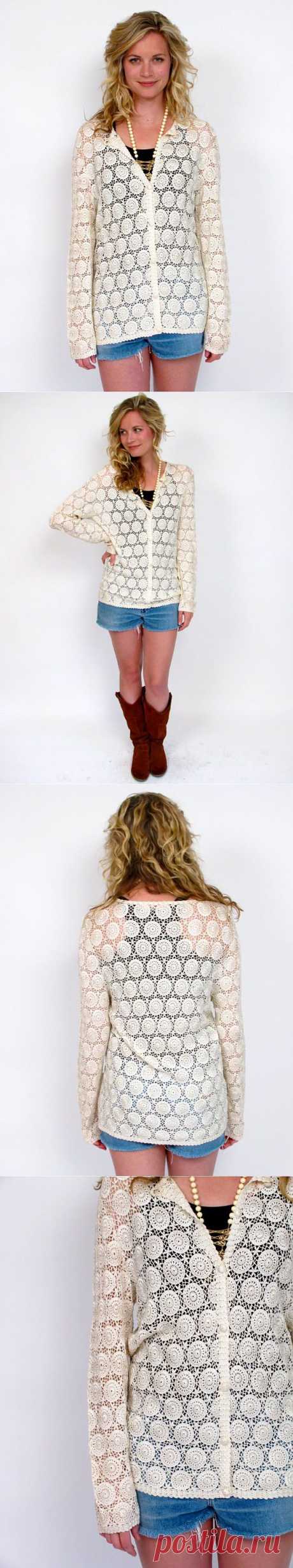 VINTAGE 1970's CROCHET LACE CARDIGAN.DAINTY от bellavintageshop