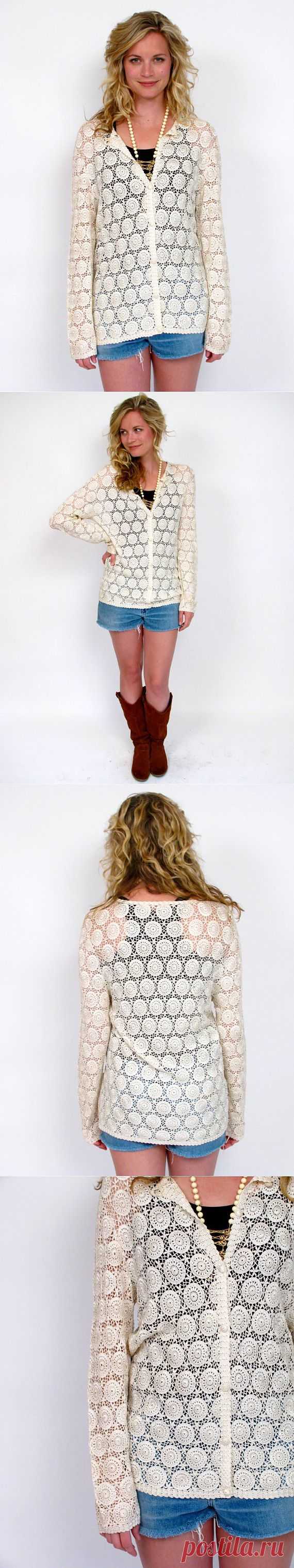 VINTAGE 1970's CROCHET LACE CARDIGAN.DAINTY от bellavintageshop