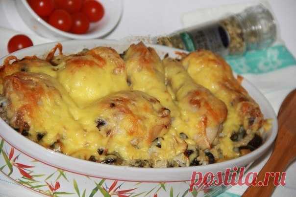 Как приготовить куриные ножки с картошкой и грибами в духовке - рецепт, ингредиенты и фотографии