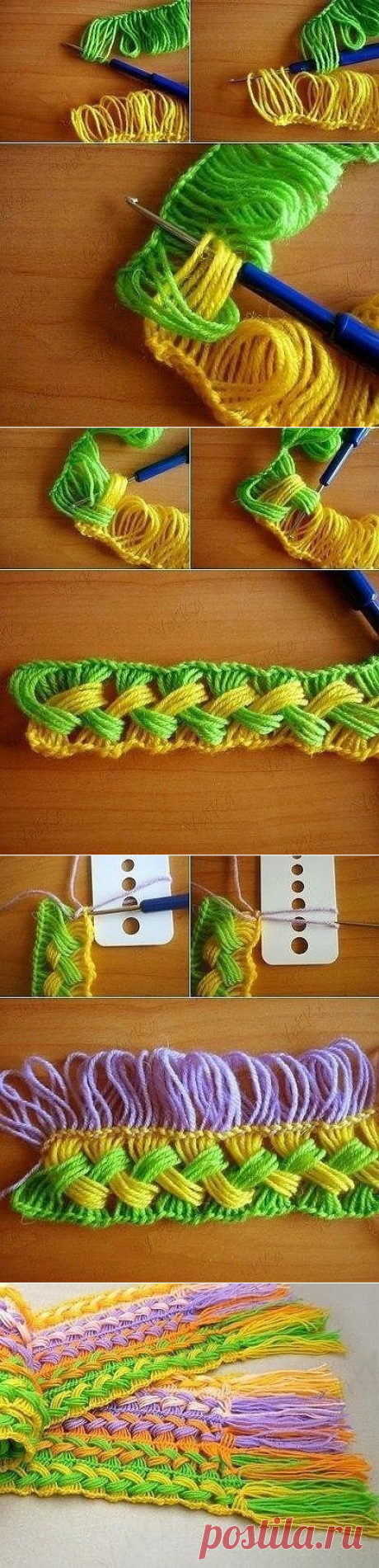 Веселый шарфик, вязание крючком на линейке