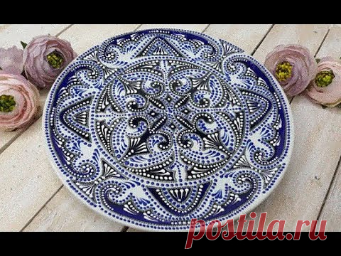 Роспись керамической тарелки! МК по росписи!