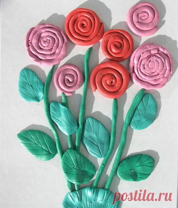 Цветы из пластилина в виде аппликации — Поделки с детьми