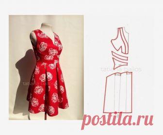 Моделирование красного в розах платья

Моделирование производится основе платья прилегающего силуэта.

 Для ясности процесс можно разбить на три этапа:

 Моделирование удобнее начать с оформления линии притачивания юбки. Она же является нижним срезом декоративного корсажного элемента (пояса)
  В юбке разрезать по намеченной вертикали , раздвинуть на величину складки (8-10 см) . Добавить такую же величину к центральной линии для встречной складки.

 На полочке закрыть талие...