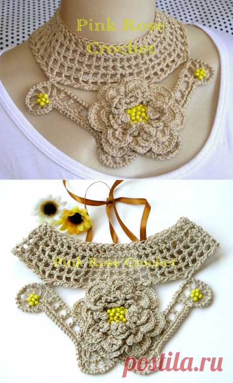 \ PINK ROSE CROCHET /: Colar Gola Sandstone Beige Crochet Collar