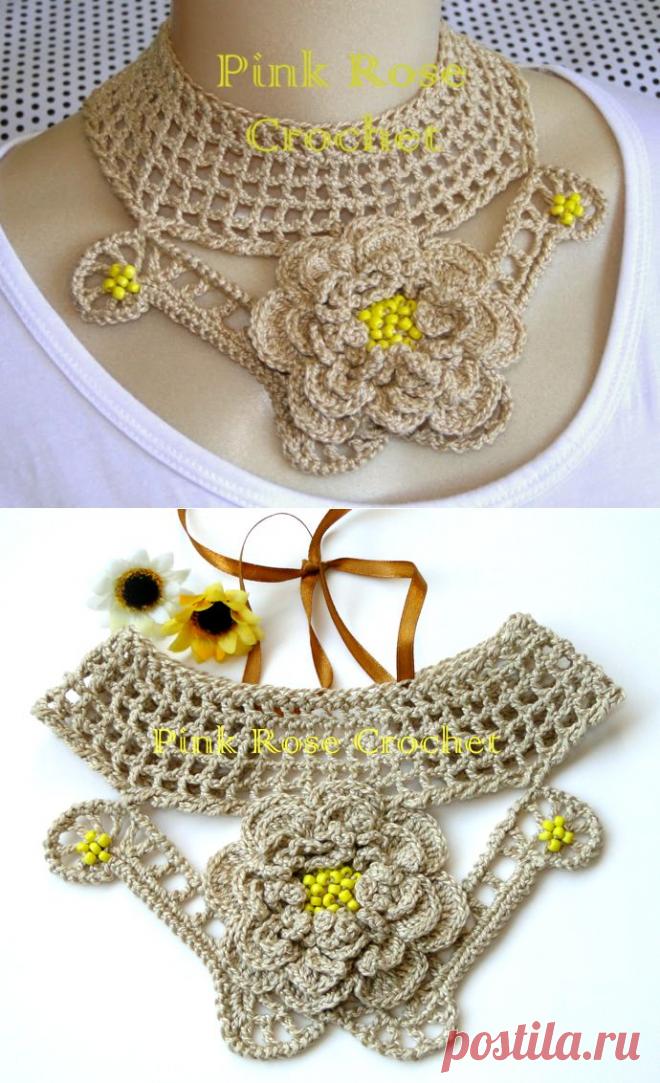 \ PINK ROSE CROCHET /: Colar Gola Sandstone Beige Crochet Collar