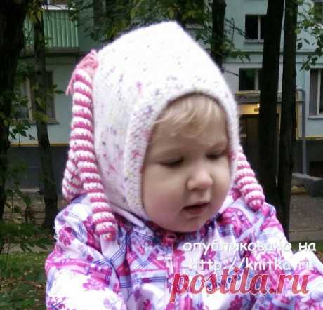 Шапка – шлем для девочки спицами. Работа Александры Карвелис, Вязание для детей