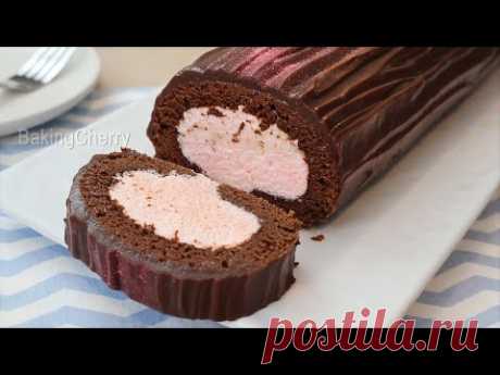 Soft Chocolate Roll Cake Filled with Strawberry Mousse | Dessert Recipe