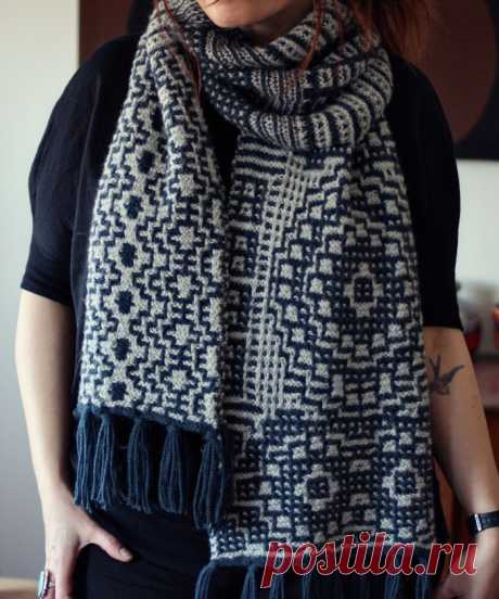 Шарф узором ленивого жаккарда Long Fringed Scarf от Джона Бринегара спицами