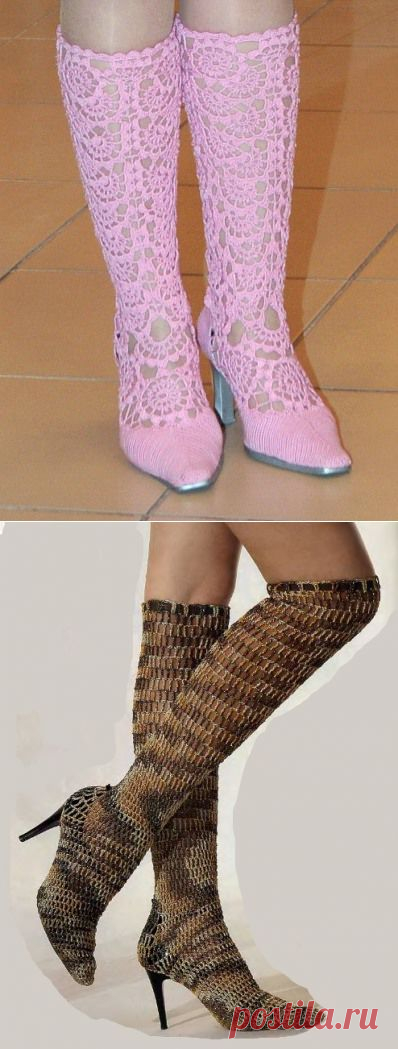 Вязаные летние сапоги - Вязание спицами и крючком.