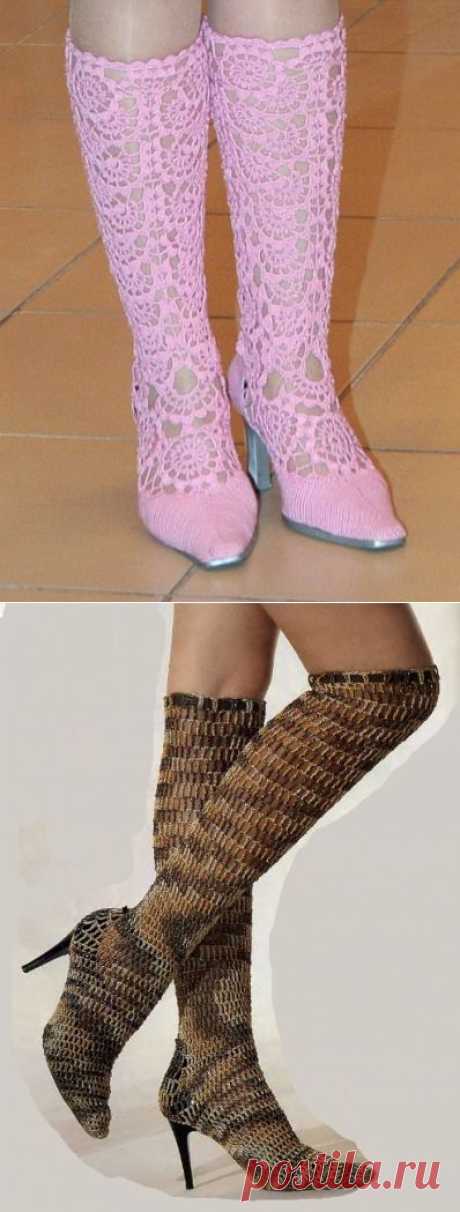 Вязаные летние сапоги - Вязание спицами и крючком.