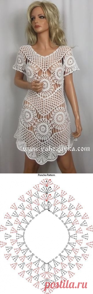 Белая туника крючком из мотивов. Пляжная туника крючком схемы