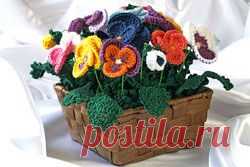 Вязаные цветы: композиция «Анютины глазки» - Вещи для дома и интерьера - Схемы вязания - Авторский проект Натальи Грухиной
